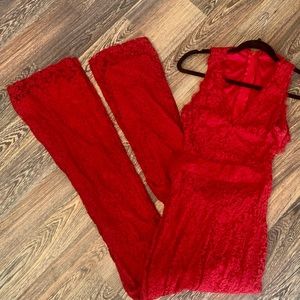 Venus Red Lace Jumpsuit